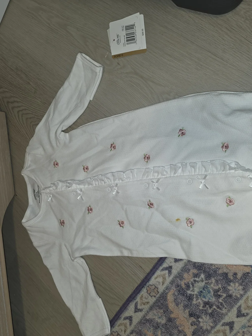 White Floral Ruffle Baby Sleepsuit